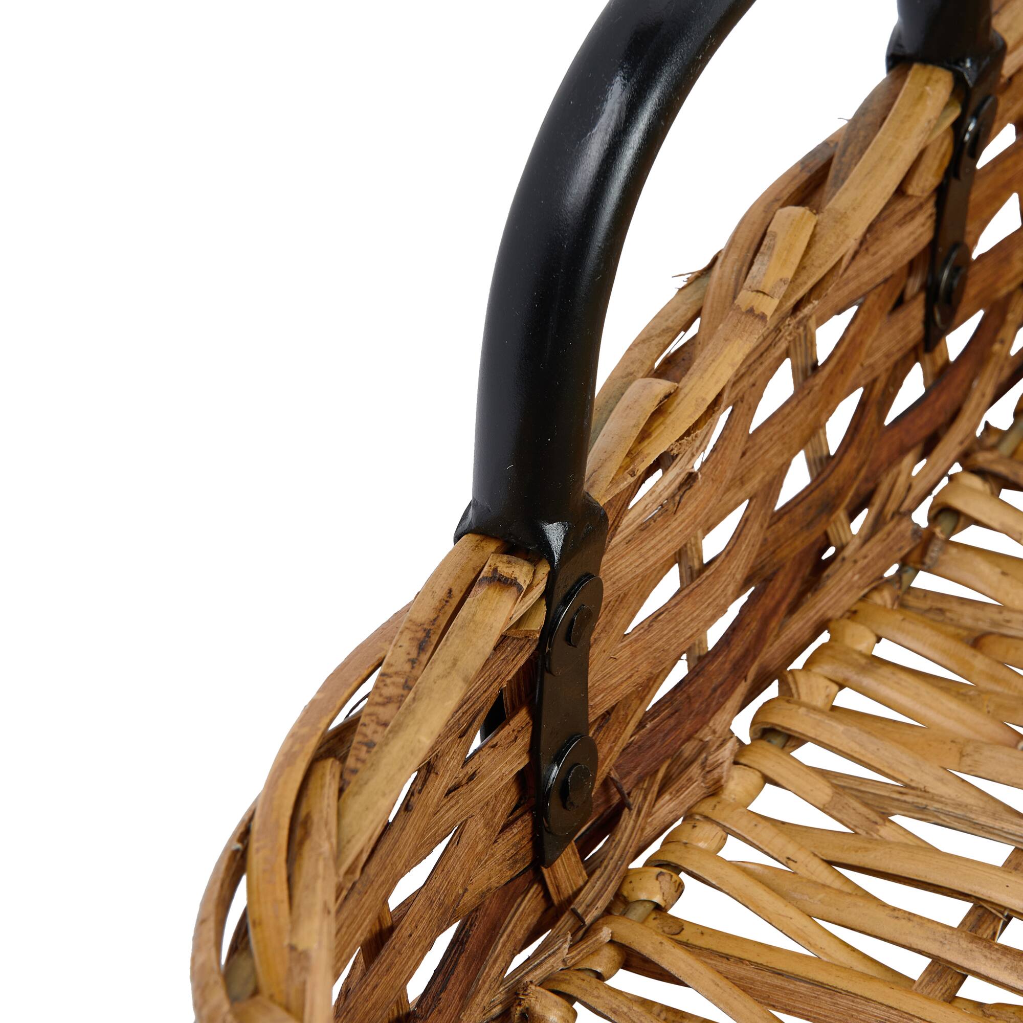 Hello Honey® 25" Natural and Black Decorative Woven Rattan Tray with Metal Handles